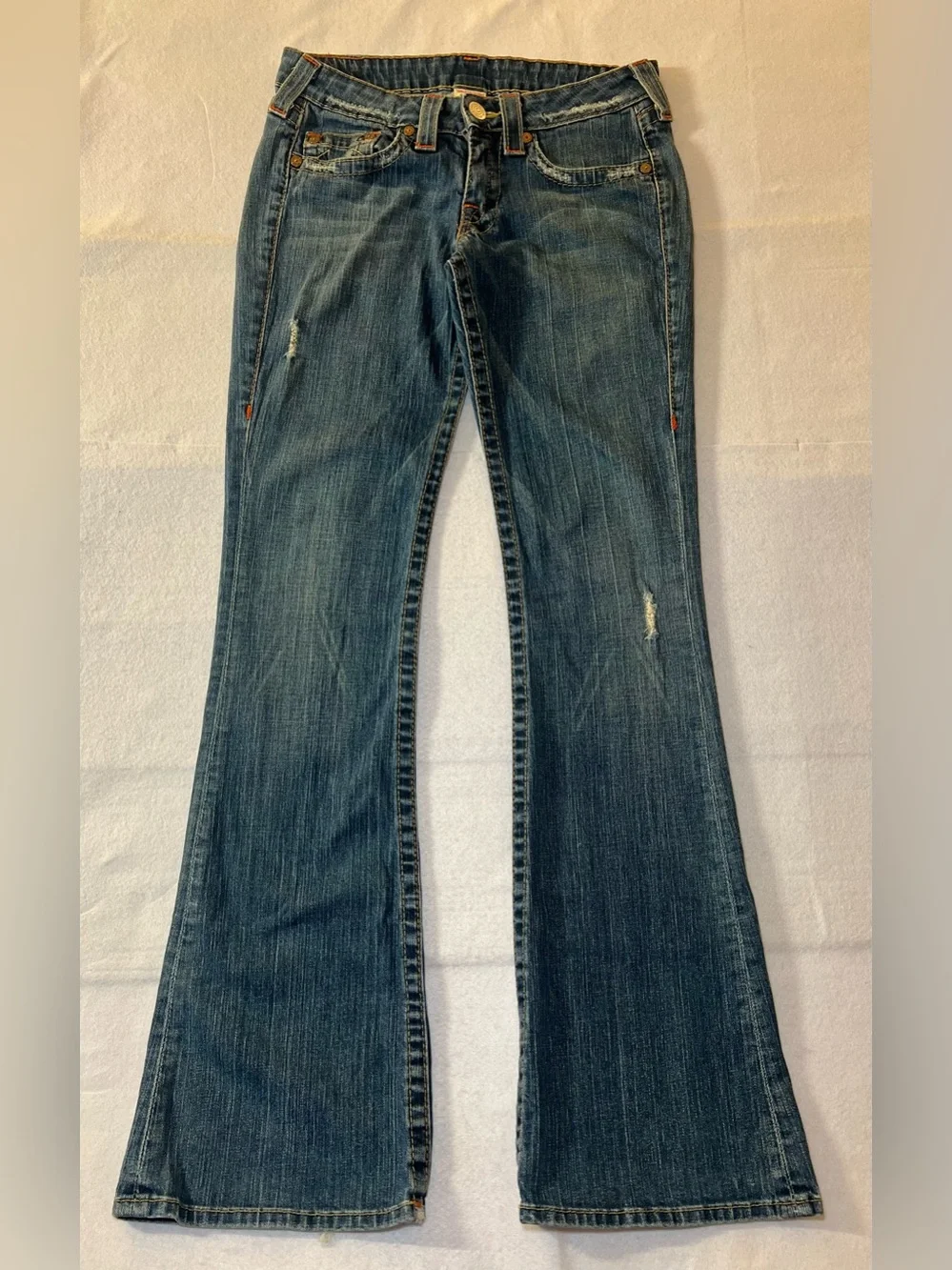 Vintage Women’s True Religion Joey Twisted Distressed Flare Jeans,Indigo Blue,29